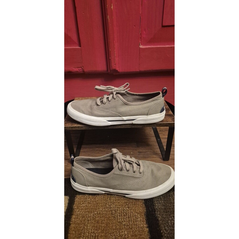 Sperry Crest Vibe Linen Canvas Sneakers Womens Sze 8 Tan Khaki Low Top Shoes EUC